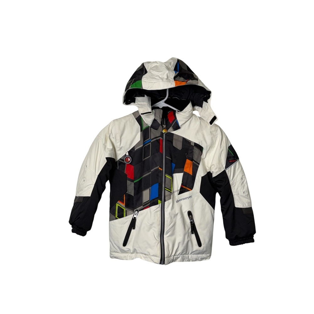 Vintage Obermeyer Kids White Geometric Retro Ski Jacket, 5